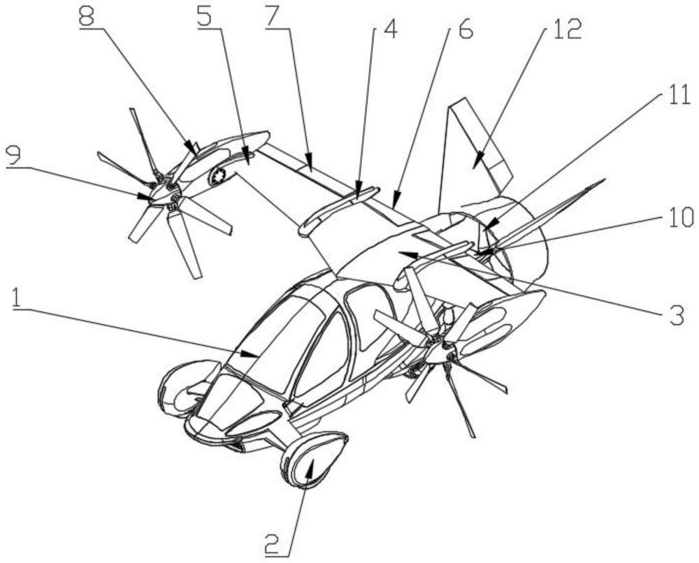油电混合四座垂直起降陆空飞行汽车的制作方法